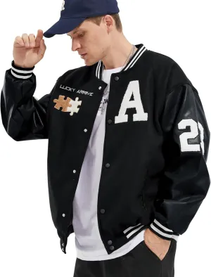 Mens Varsity Jacket Baseball Bomber Jacket Vintage Unisex Streetwear Coats with Patchwork Hipster Utility Tops