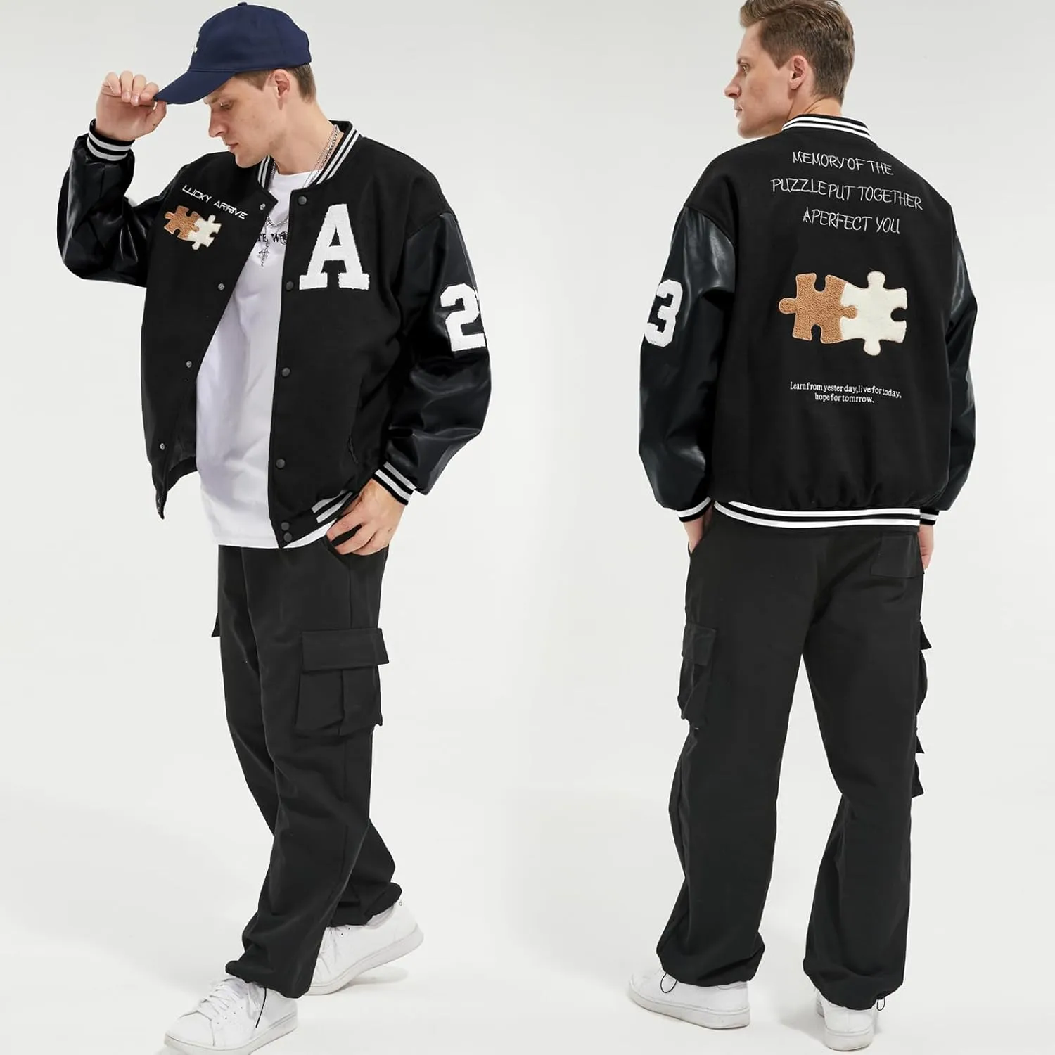 Mens Varsity Jacket Baseball Bomber Jacket Vintage Unisex Streetwear Coats with Patchwork Hipster Utility Tops