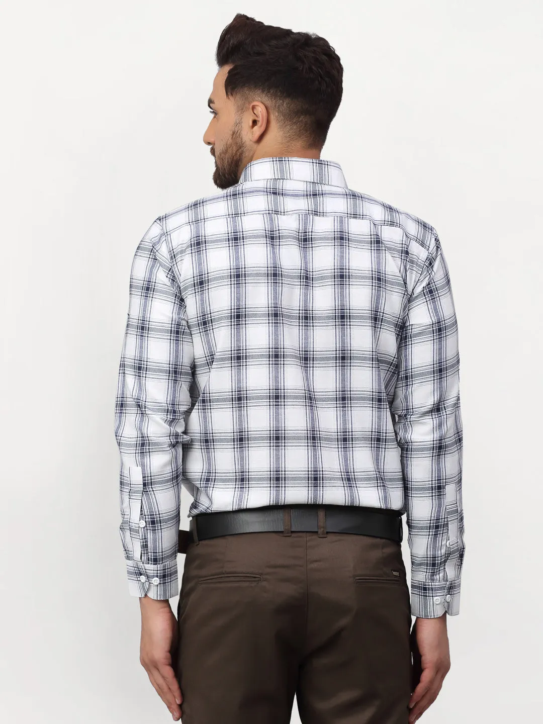 Men's White Checked Formal Shirts ( SF 779White ) - Jainish
