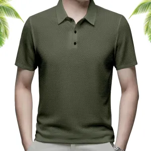 Mesh Ice Silk Short-Sleeved T-Shirt, Men Summer Comfortable Breathable Ice Silk Short Sleeve Lapel Golf Polo Shirts