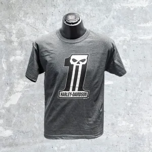 Milwaukee Harley Davidson- Charcoal Gray T-Shirt with Dark Custom Skull