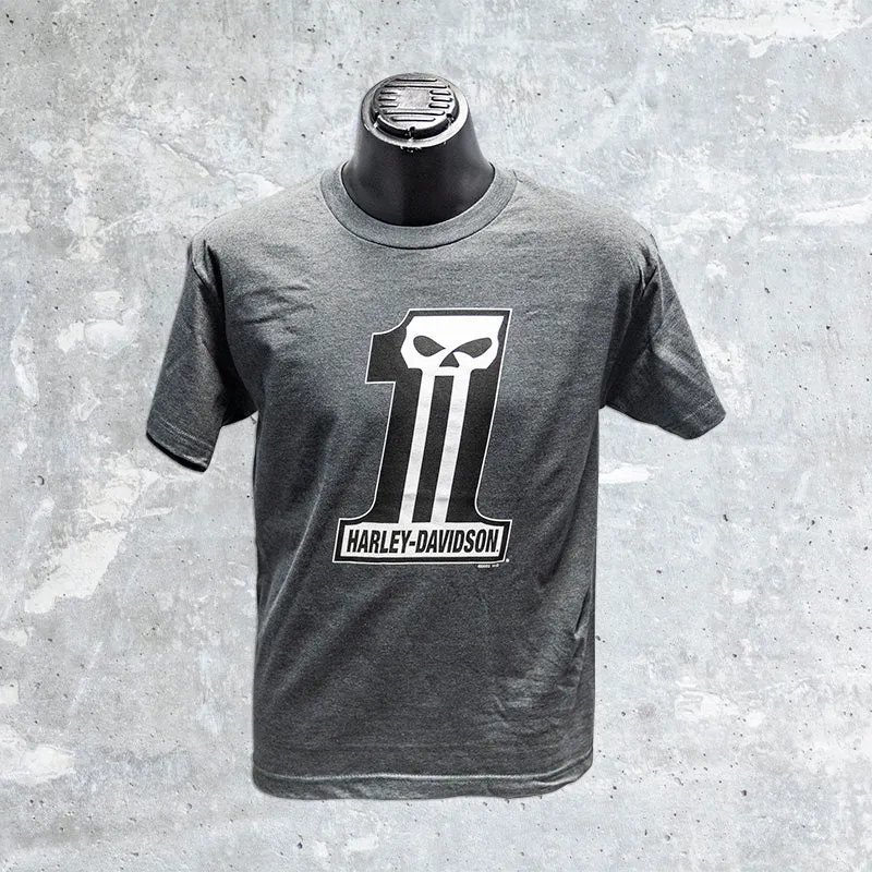 Milwaukee Harley Davidson- Charcoal Gray T-Shirt with Dark Custom Skull
