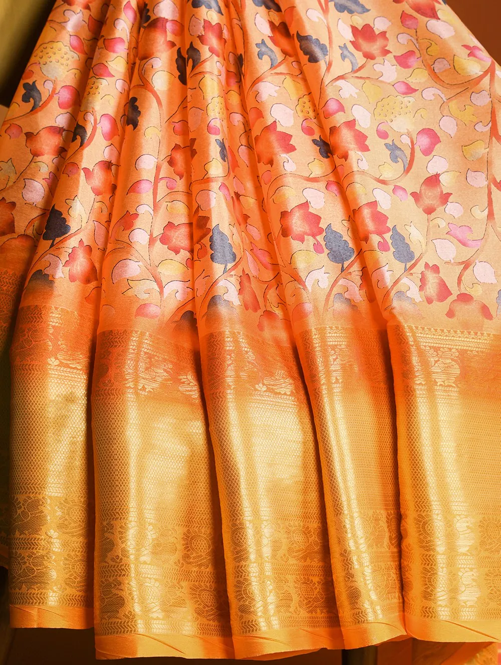 Orange Printed Dola Silk Saree Set for Weddings & Special Occasions