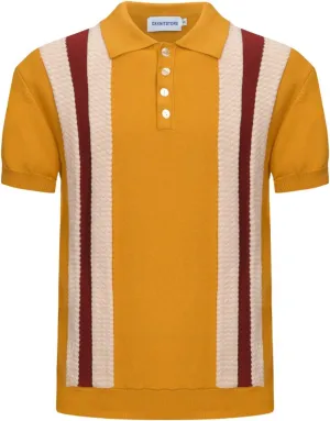 OXKNIT Mens Men's Vintage Knit Polo Short Sleeve Stripe White Jacquard Textured Golf Polo T Shirts