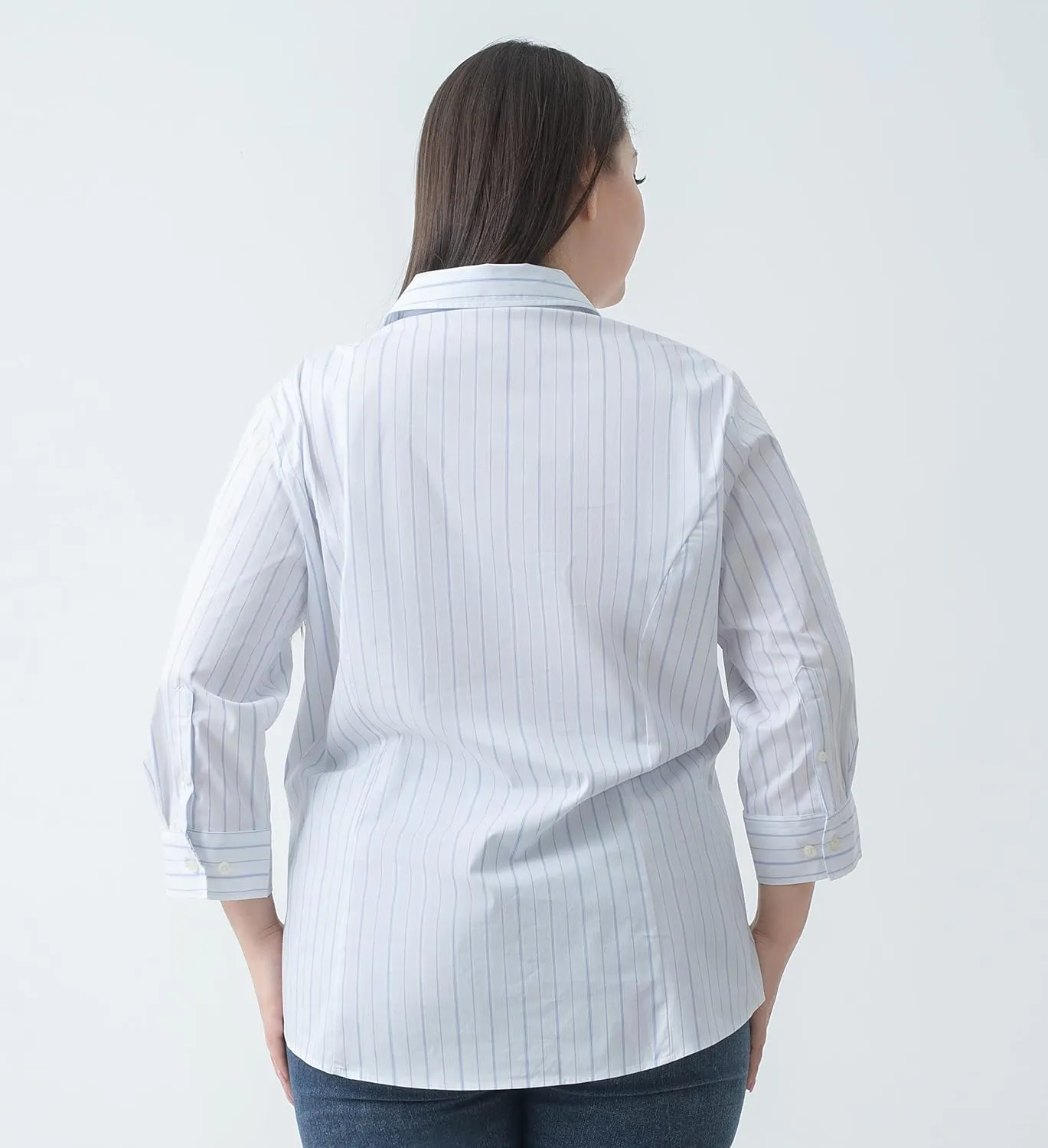Plus Size 3/4 Sleeve Shirts for Women Button Down Shirts V Neck Women Blouses Tops Business Casual Stretch Shirts