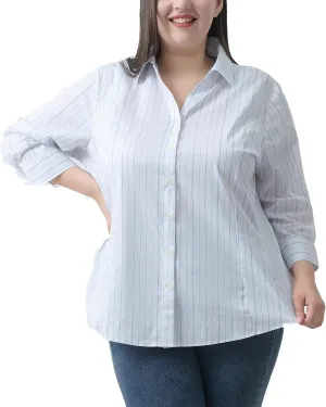 Plus Size 3/4 Sleeve Shirts for Women Button Down Shirts V Neck Women Blouses Tops Business Casual Stretch Shirts