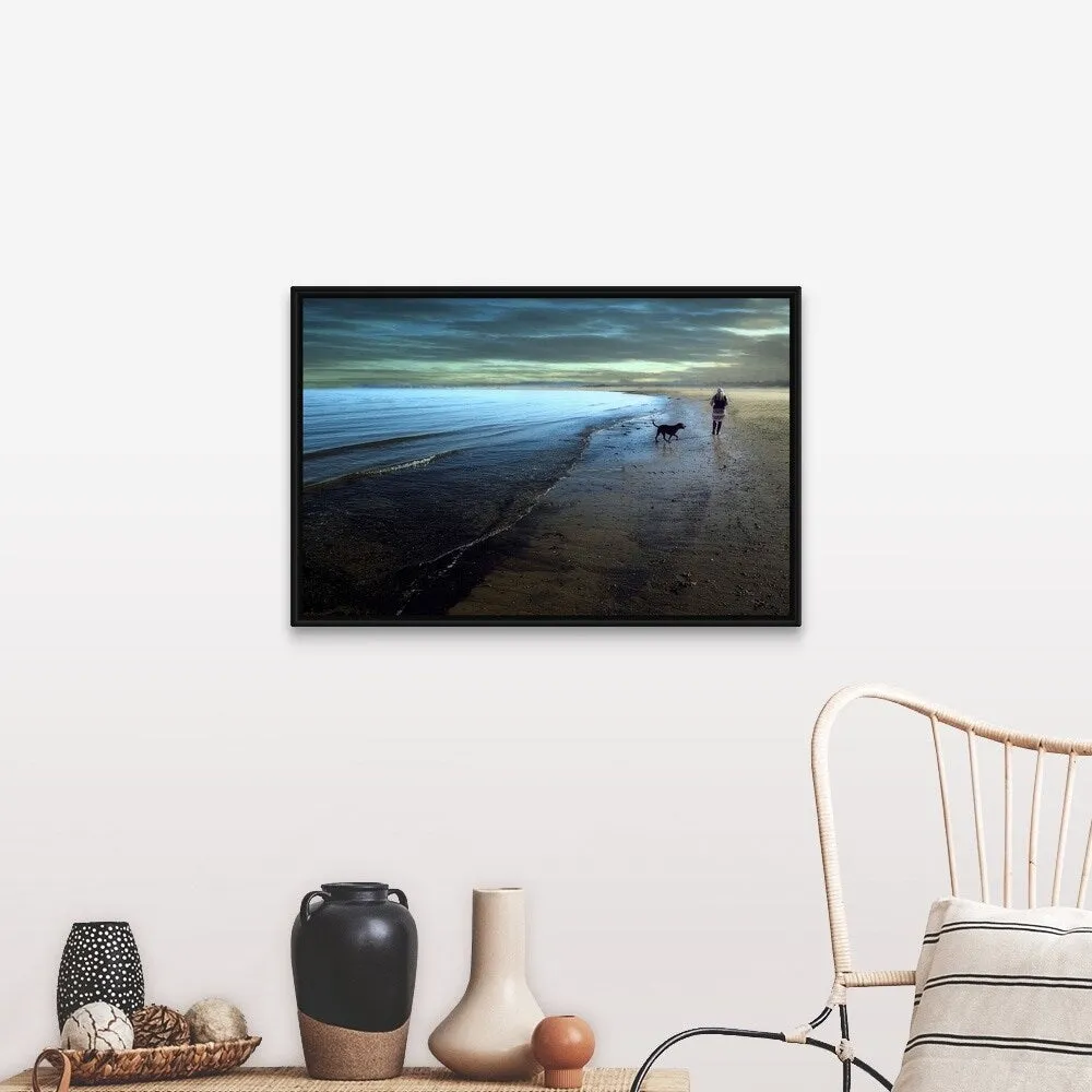 "A walk on the beach" Black Float Frame Canvas Art