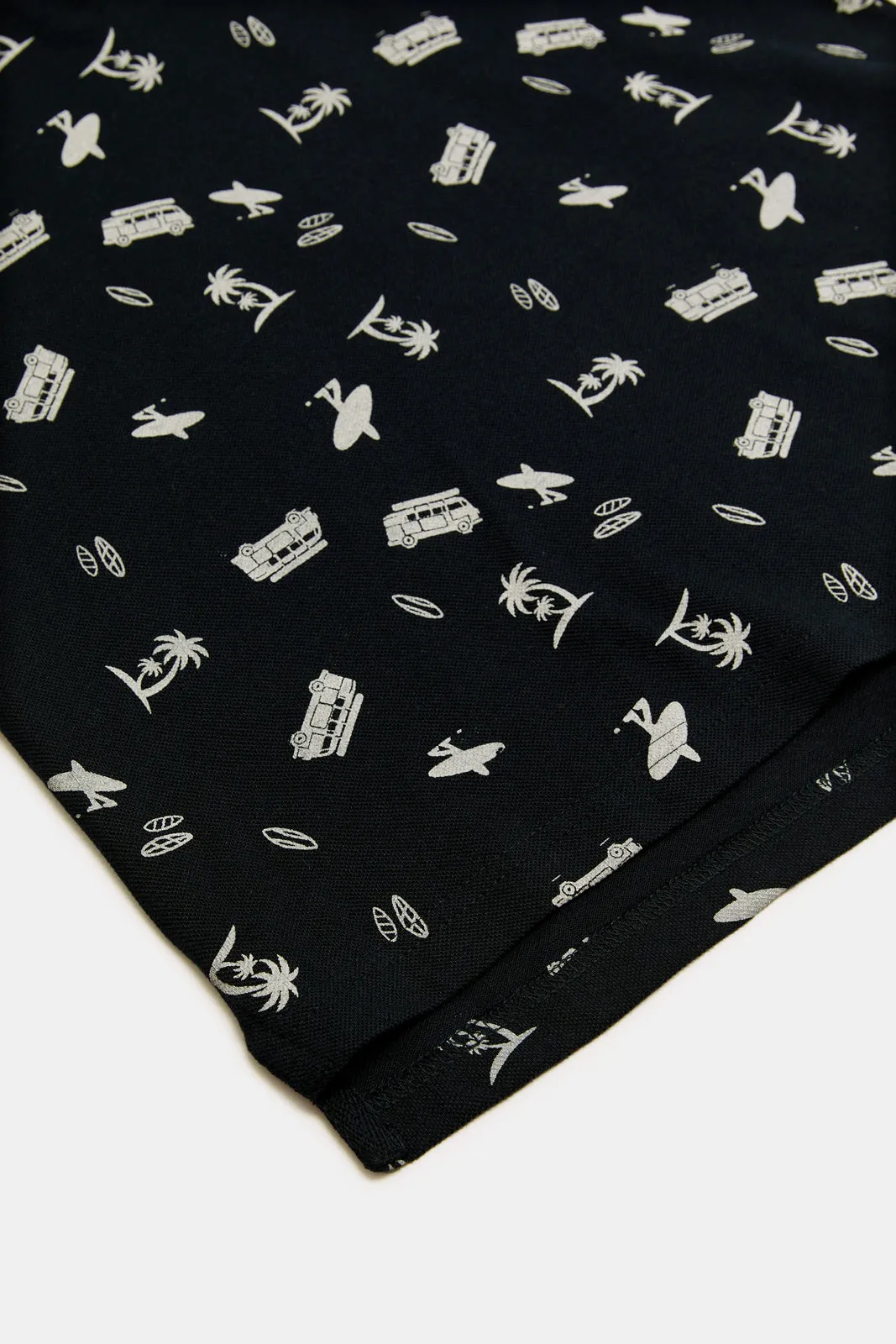 Senior Boys Black Printed Polo Shirt