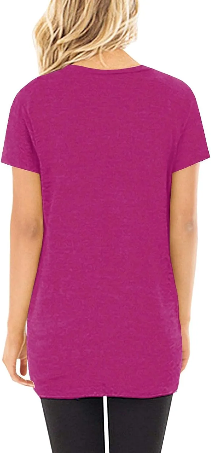 SHIBEVER Women's Tops Short Sleeve Twist Knotted T Shirts Summer Blouse Tunic Tops S-2XL