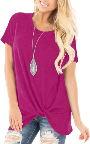 SHIBEVER Women's Tops Short Sleeve Twist Knotted T Shirts Summer Blouse Tunic Tops S-2XL