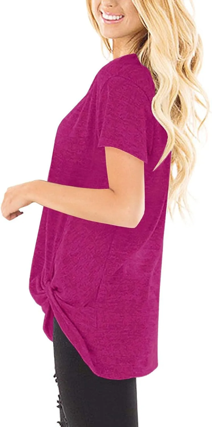 SHIBEVER Women's Tops Short Sleeve Twist Knotted T Shirts Summer Blouse Tunic Tops S-2XL