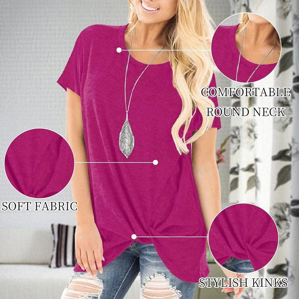 SHIBEVER Women's Tops Short Sleeve Twist Knotted T Shirts Summer Blouse Tunic Tops S-2XL