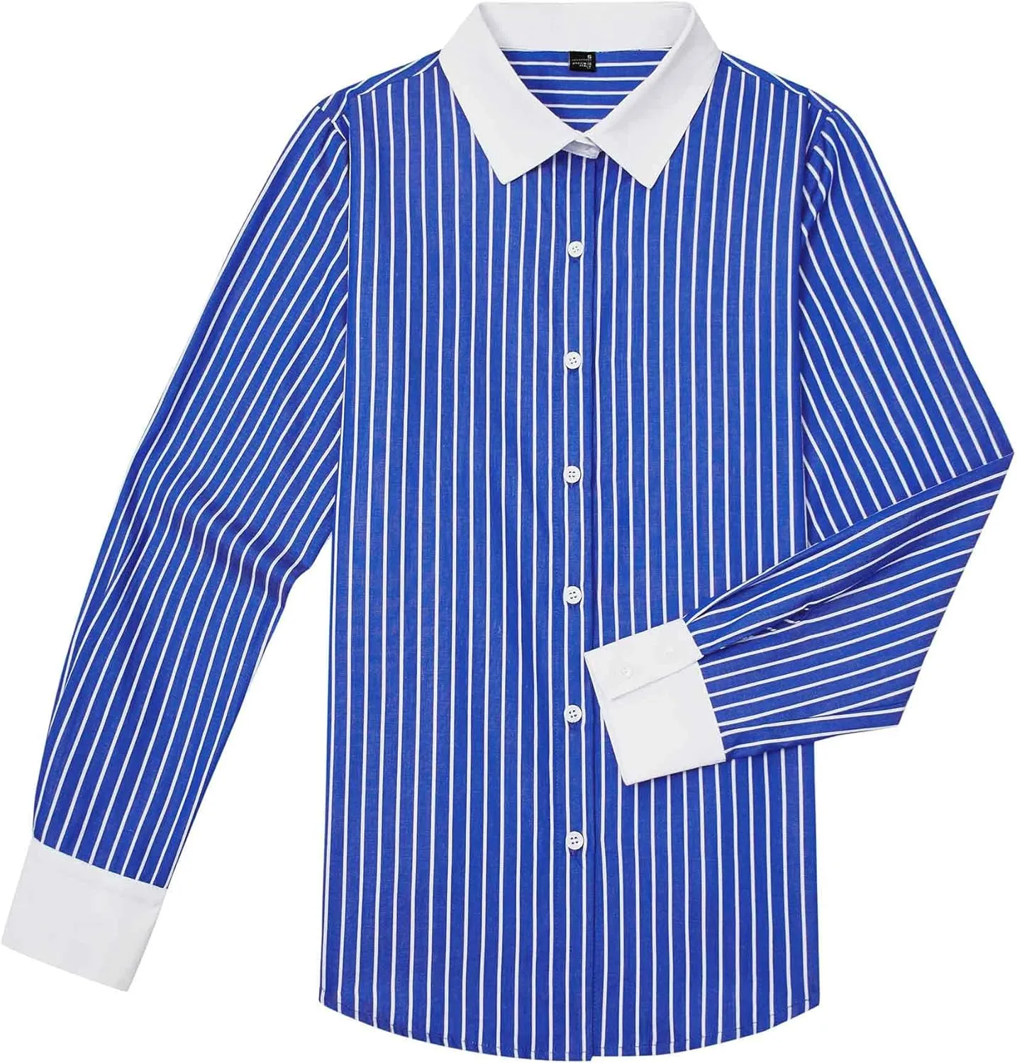 siliteelon Womens Cotton Button Down Shirts Striped Dress Shirts Pinstripes Long Sleeve Collared Blouses Colorblock Tops