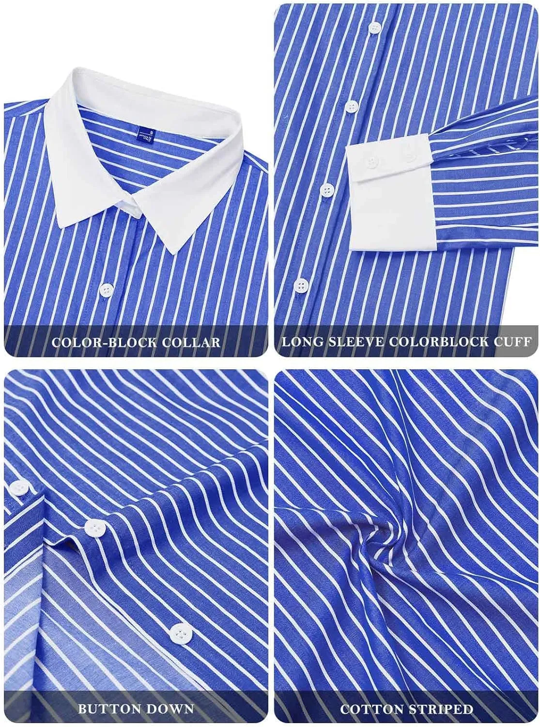 siliteelon Womens Cotton Button Down Shirts Striped Dress Shirts Pinstripes Long Sleeve Collared Blouses Colorblock Tops