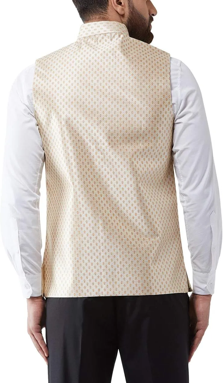Sojanya (Since 1958, Men's Silk Blend Magenta & Gold Self Design Nehru Jacket