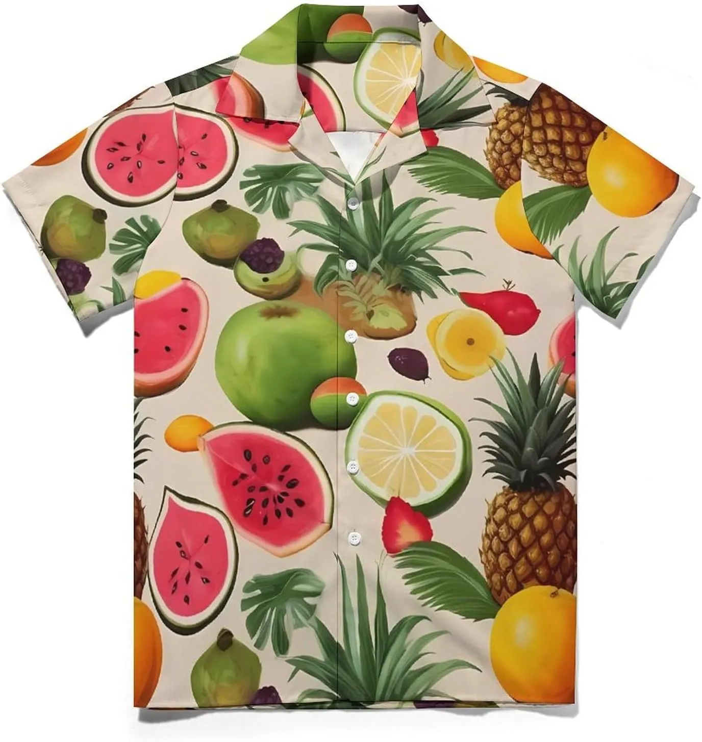 Tropical Fruits Print Cuban Collar Shirt Classic Design for Comfort and Style