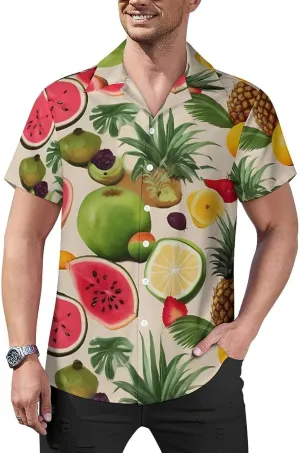 Tropical Fruits Print Cuban Collar Shirt Classic Design for Comfort and Style