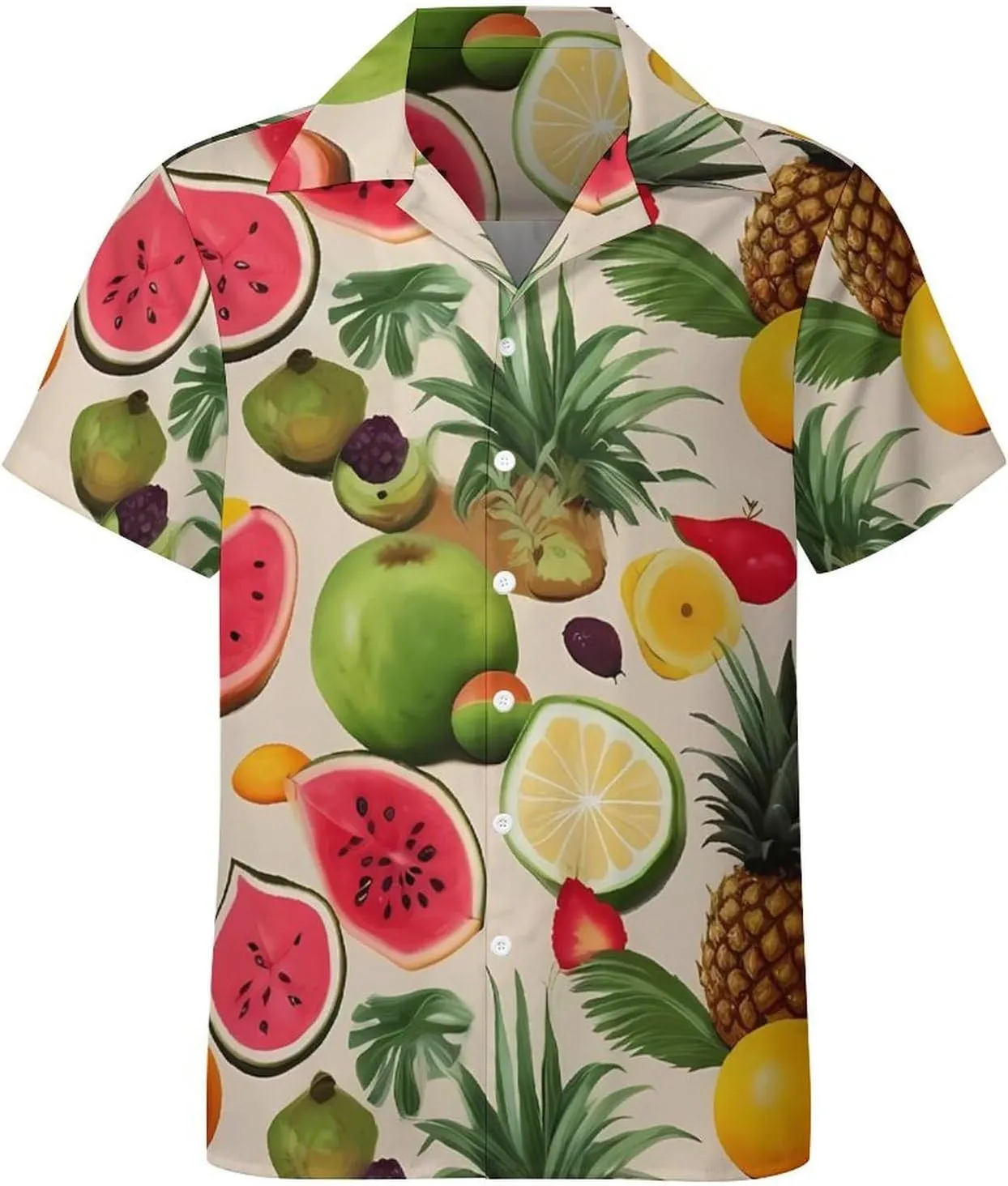 Tropical Fruits Print Cuban Collar Shirt Classic Design for Comfort and Style