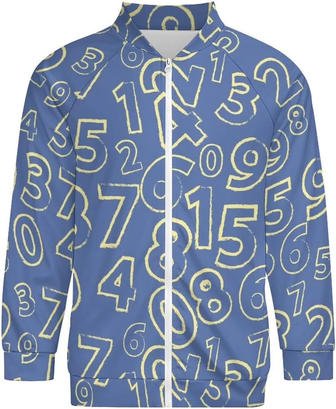 VOSERY Jackets for Men - Blue Math Number Lightweight Casual Zip Up Bomber Jacket Men Spring Fall Windbreaker
