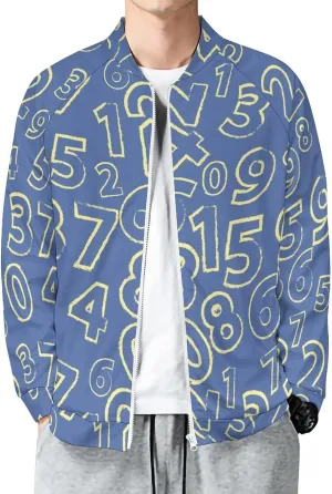 VOSERY Jackets for Men - Blue Math Number Lightweight Casual Zip Up Bomber Jacket Men Spring Fall Windbreaker