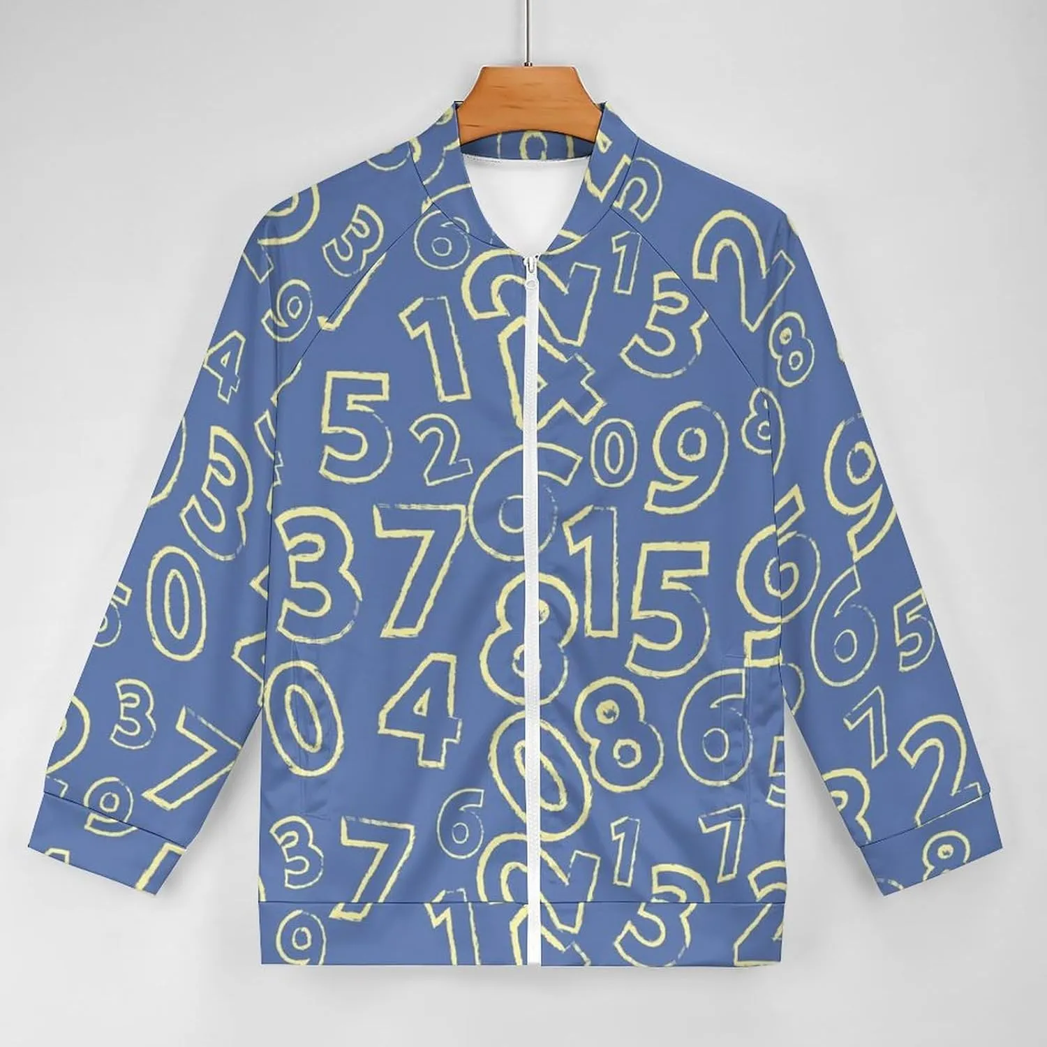 VOSERY Jackets for Men - Blue Math Number Lightweight Casual Zip Up Bomber Jacket Men Spring Fall Windbreaker