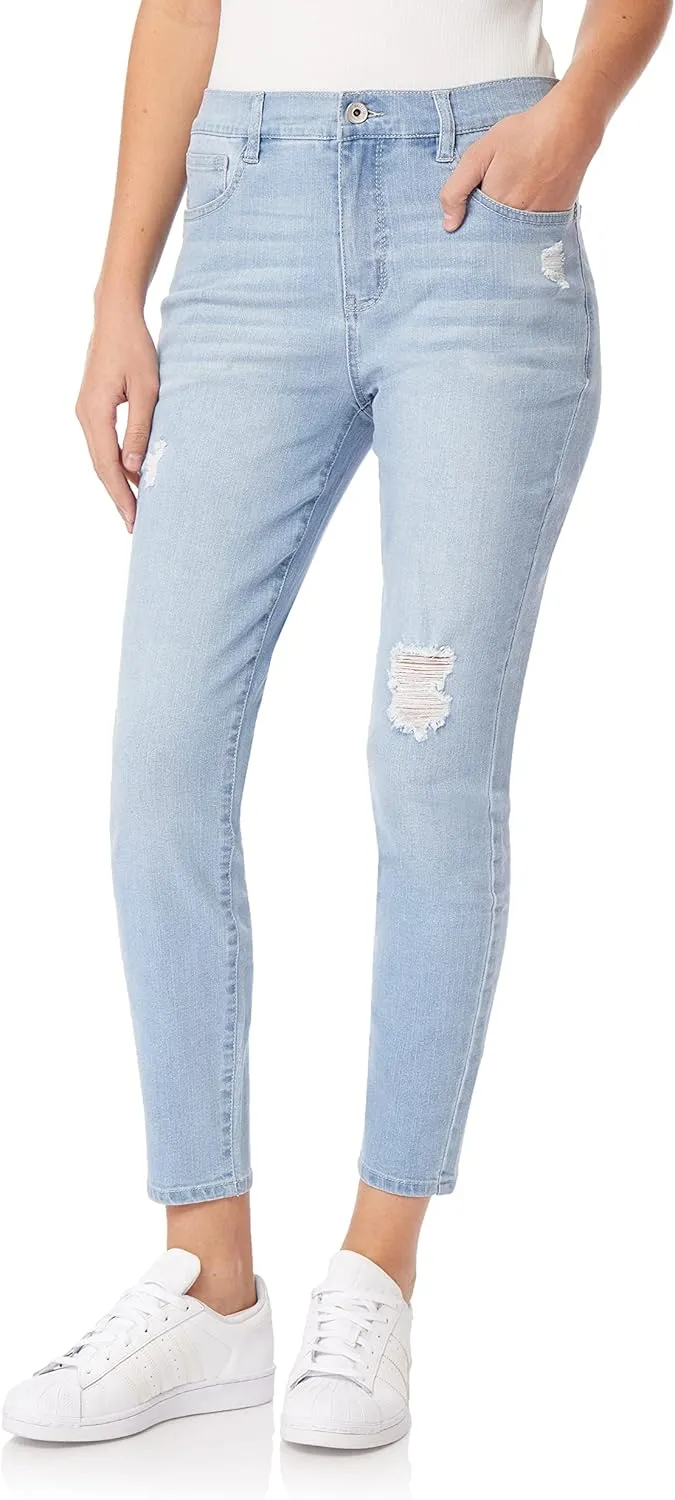WallFlower Women's Fearless Curvy Ankle Denim Super High-Rise Insta Vintage Juniors Jeans (Standard and Plus)