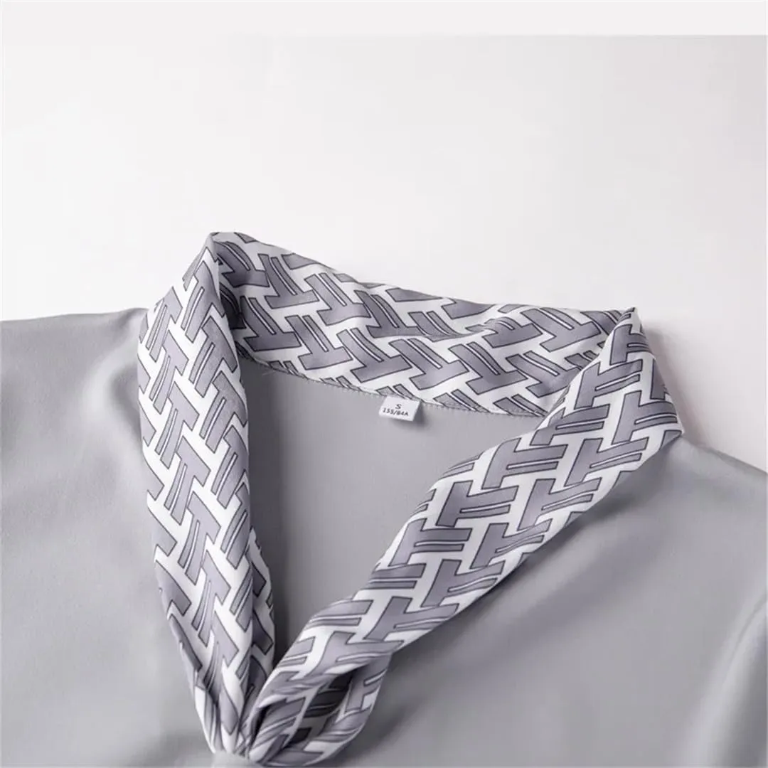 Women Ribbon Tie Shirt for V Neck Formal Satin Blouses Office Ladies Work Tops