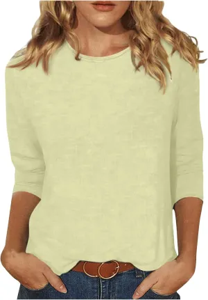 Womens Fall Tops 3/4 Sleeve Crewneck Cute Shirts Casual Trendy Print Blouses Length T Shirt 2024