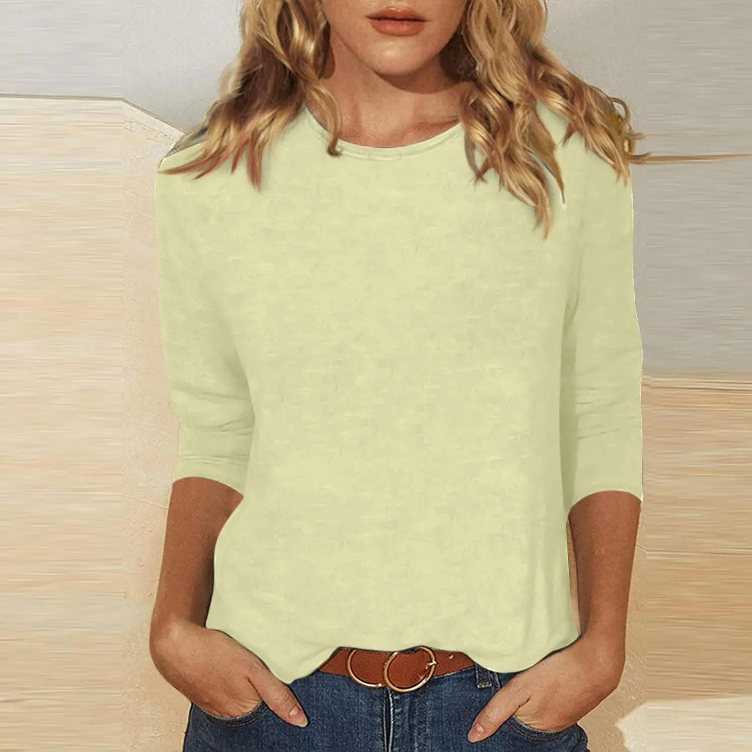 Womens Fall Tops 3/4 Sleeve Crewneck Cute Shirts Casual Trendy Print Blouses Length T Shirt 2024