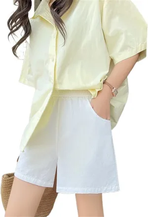 Women's Shorts Cotton Drawstring Wide Leg Korean Summer Short Pants